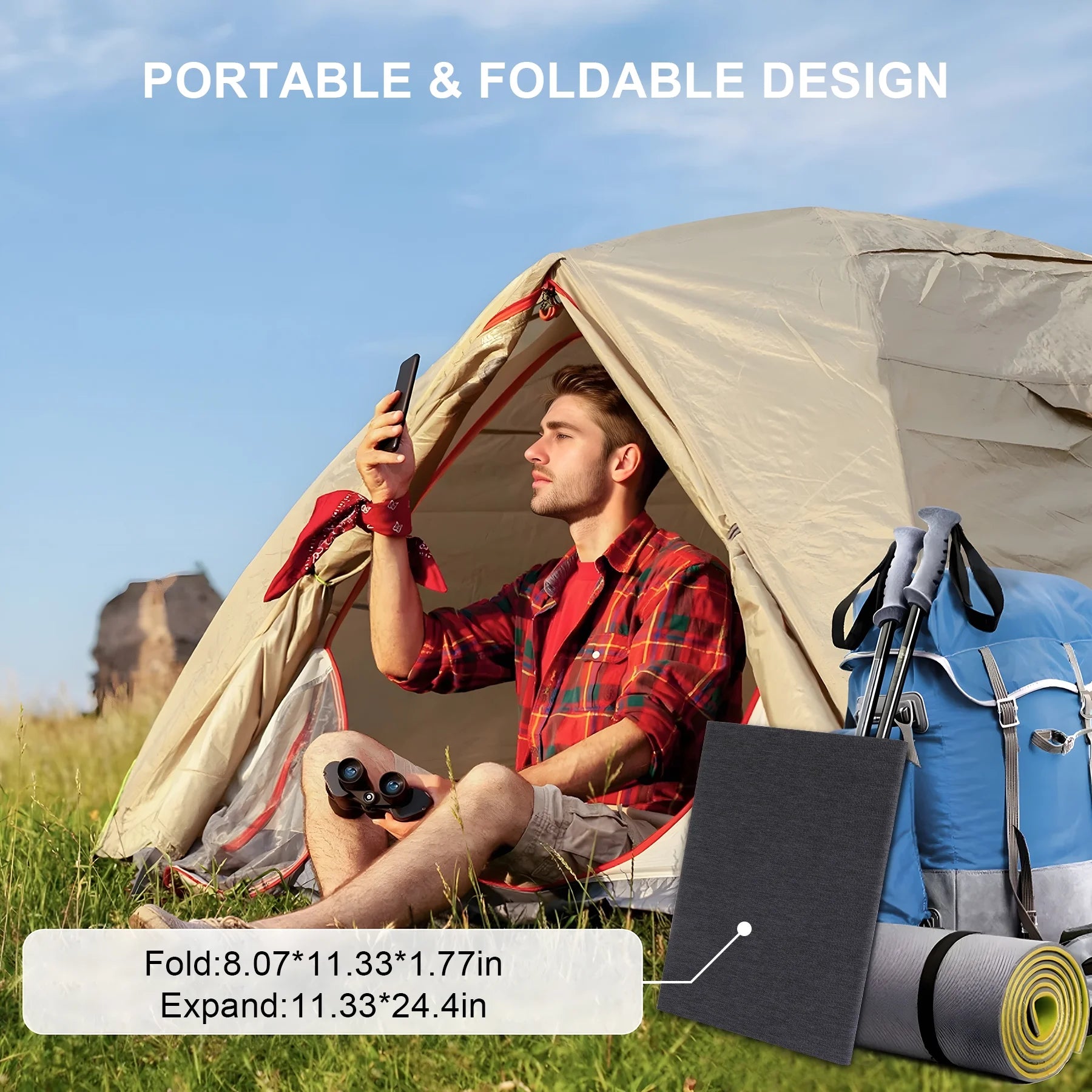 30W Portable Foldable Solar Panel Charger, Waterproof, High Efficiency