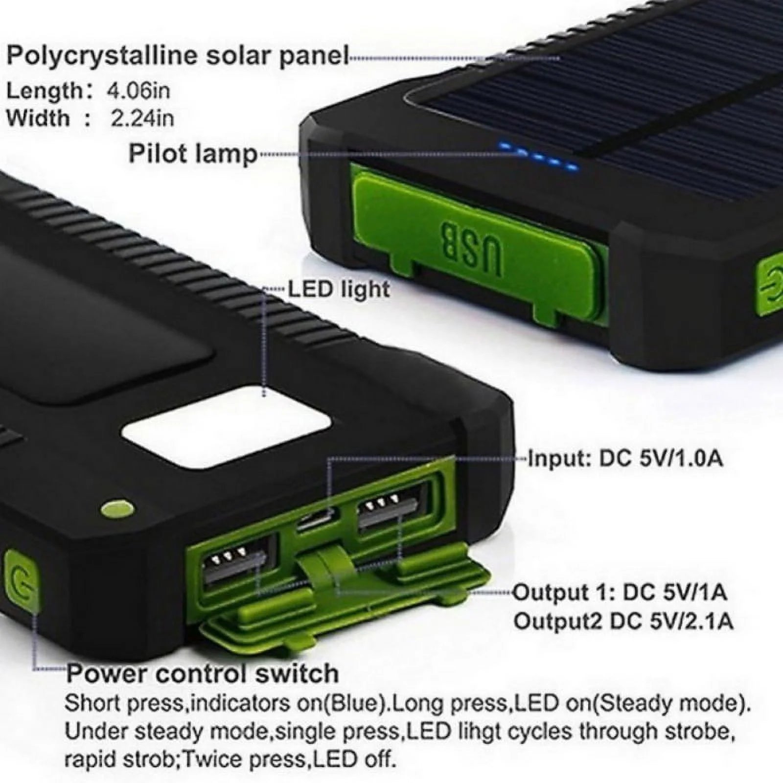 50000Mah Dual-Usb Waterproof Solar Power Bank Portable LED LCD Battery Charger, Inputs Huge Capacity Phone Charger for Smartphones