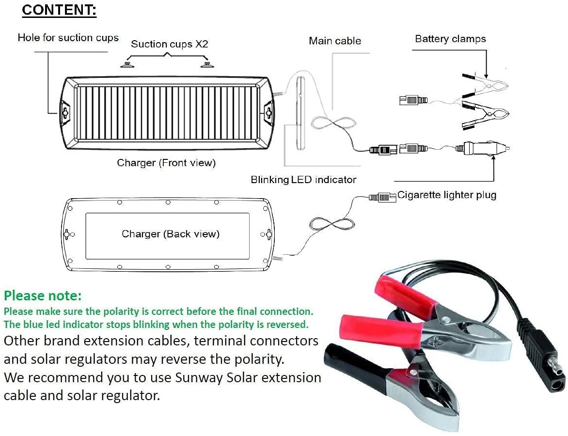 Car Battery Trickle Charger & Maintainer 12V Solar Panel Power Battery Charger with Cigarette Lighter Plug Battery Clamp for Car Automotive Motorcycle Boat Marine Snowmobile Watercraft RV