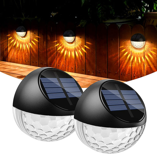 2 Packs Auto On/Off Solar Fence Lights Outdoor Waterproof (IP65), LED Energy Saving Solar Deck Lights, Warm White Solar Spot Lights Decorative for Step, Garden, Porch, Path, Stair, UL Listed