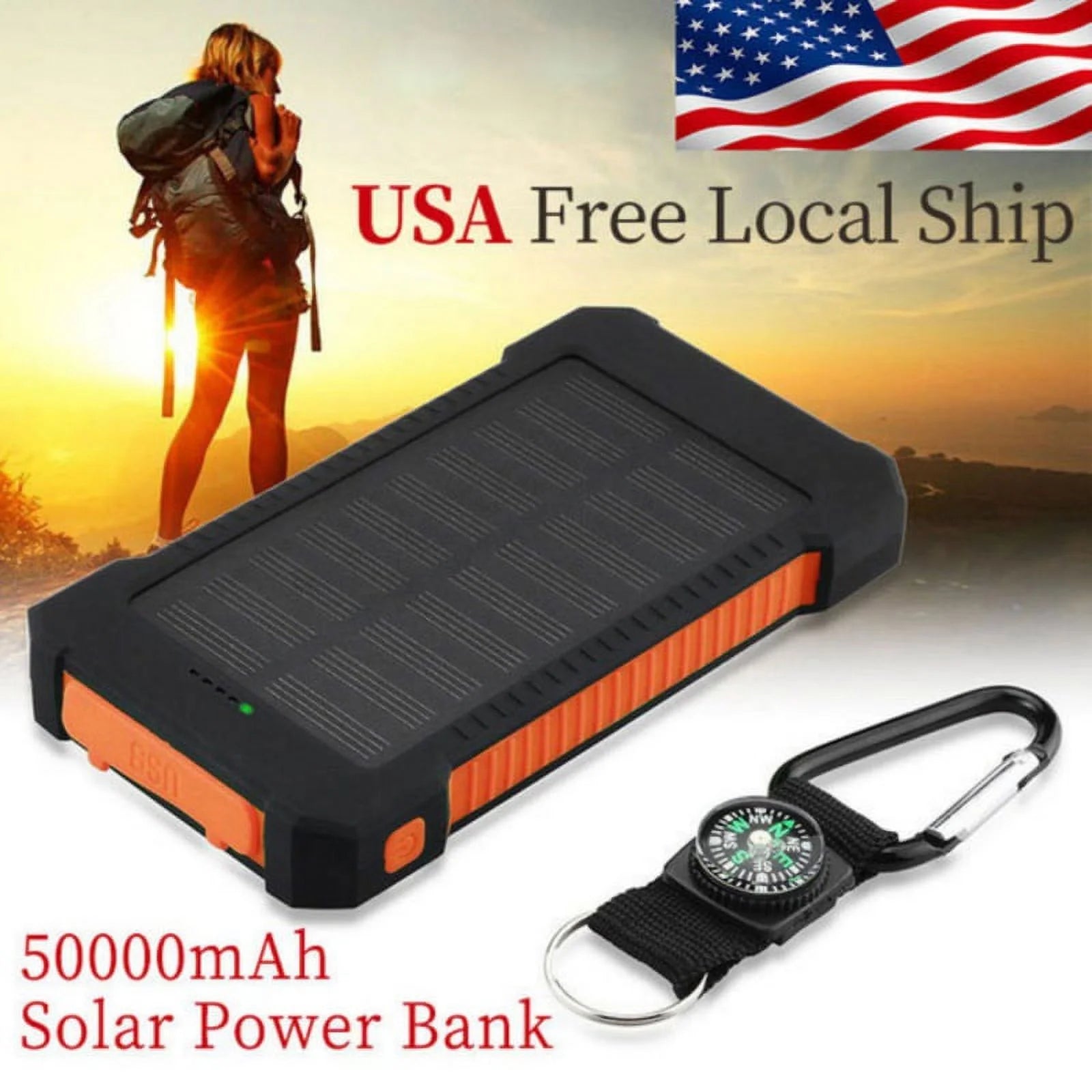 50000Mah Dual-Usb Waterproof Solar Power Bank Portable LED LCD Battery Charger, Inputs Huge Capacity Phone Charger for Smartphones